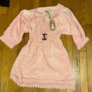 Pink belted beach cover up